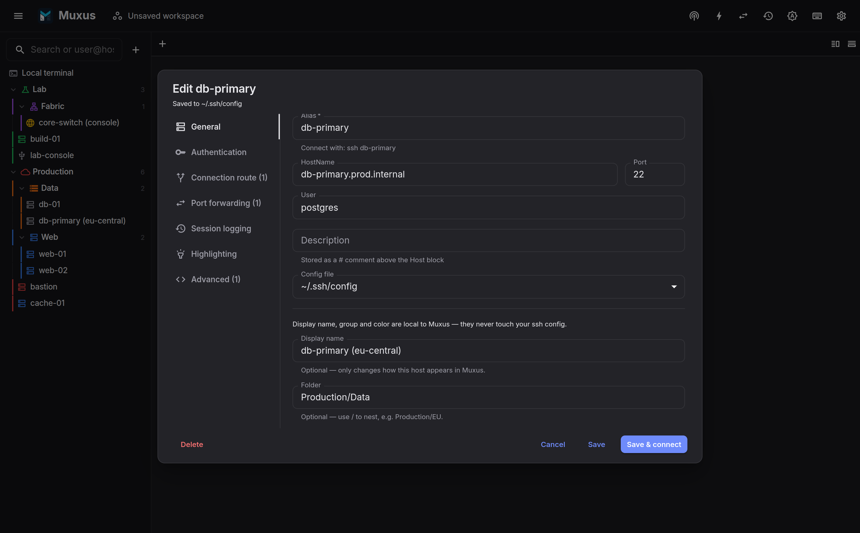 The host editor, General section