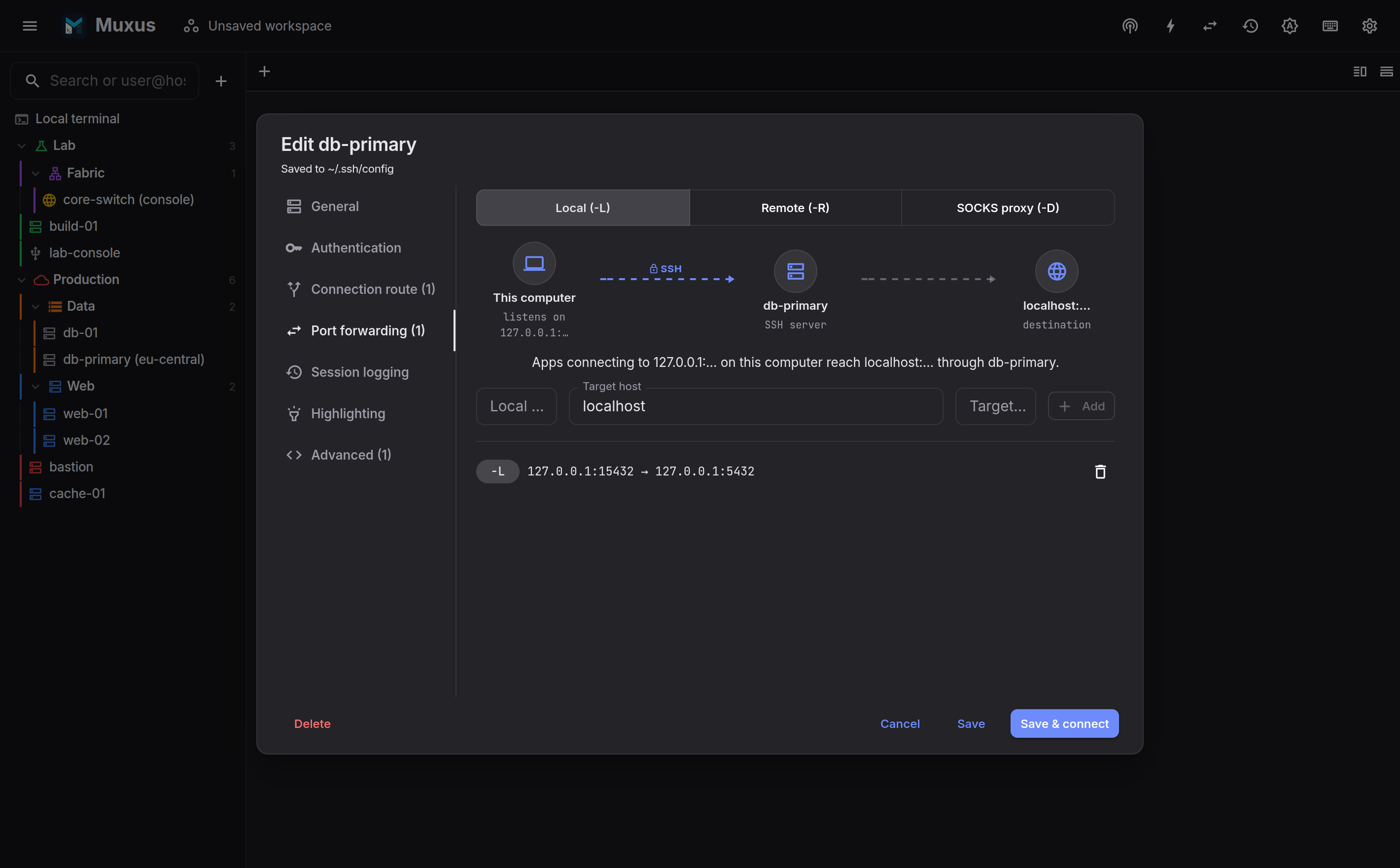 Port forwarding with the live tunnel diagram