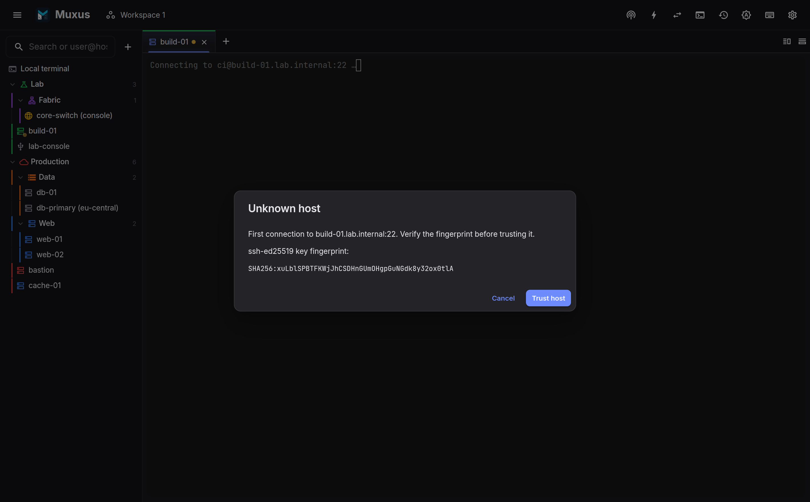 The host-key verification dialog