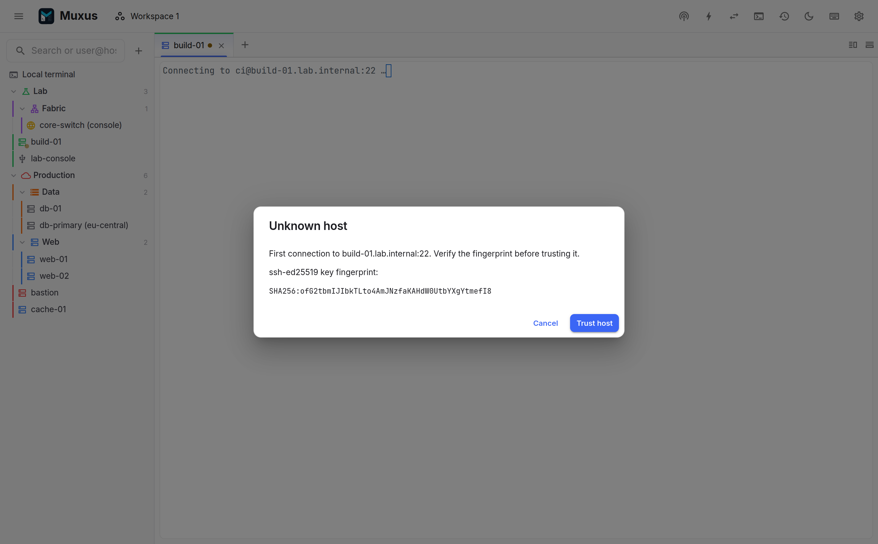 The host-key verification dialog