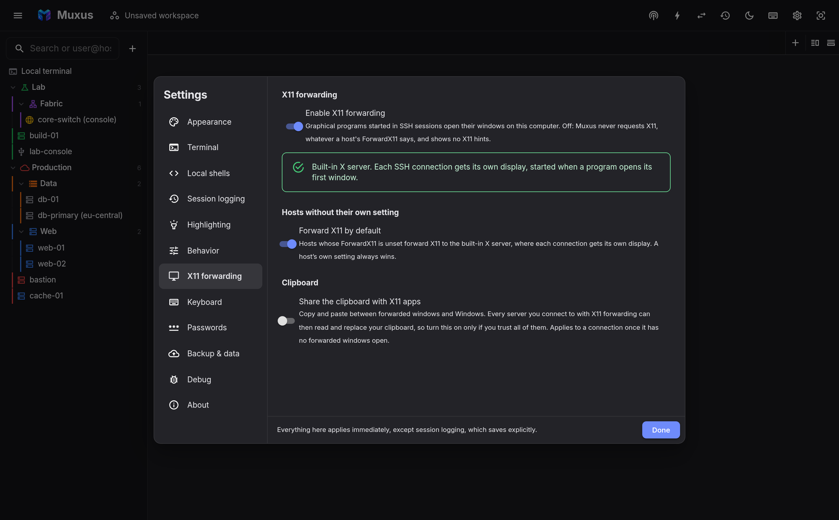 X11 forwarding settings