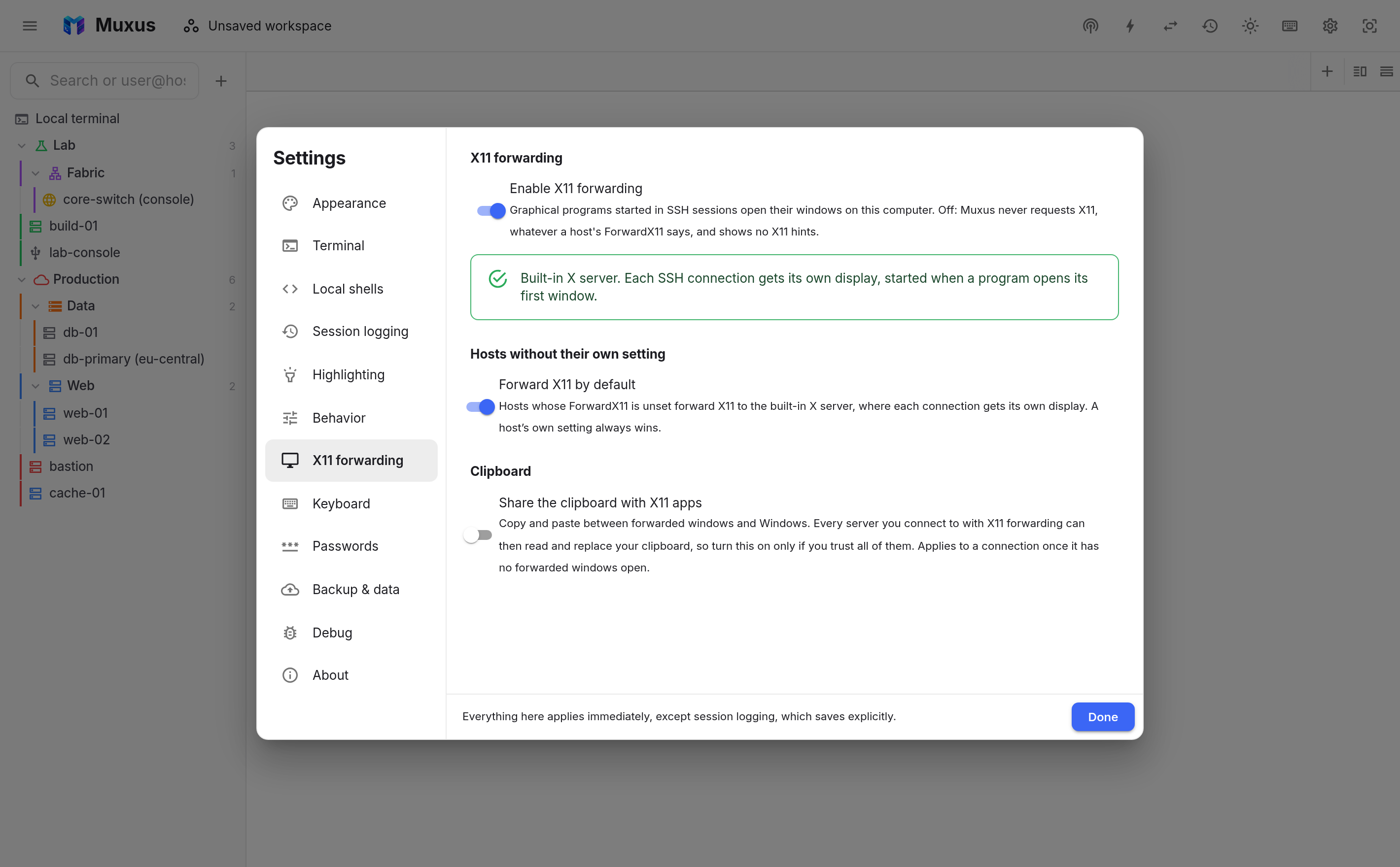 X11 forwarding settings