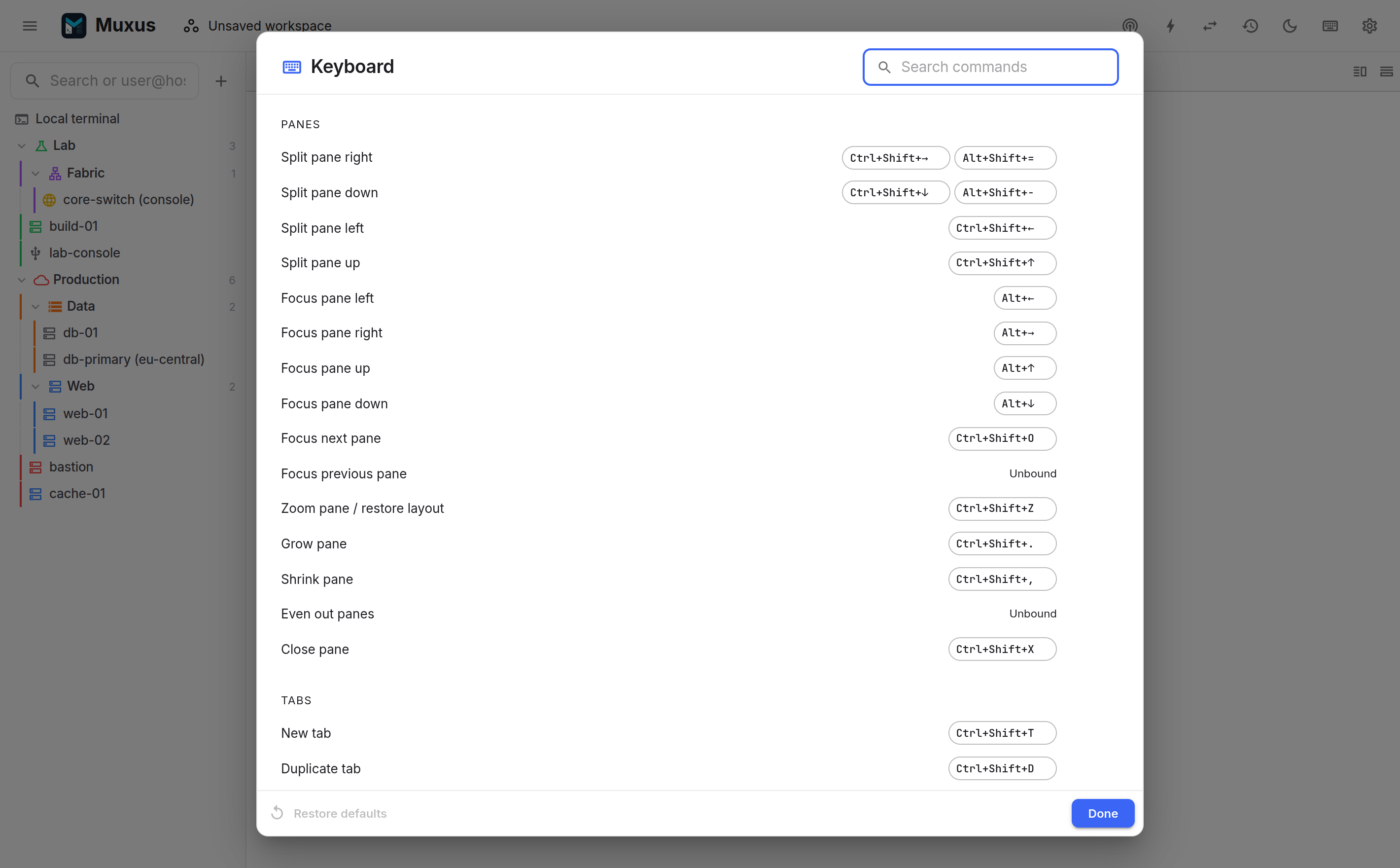 The keyboard shortcut sheet