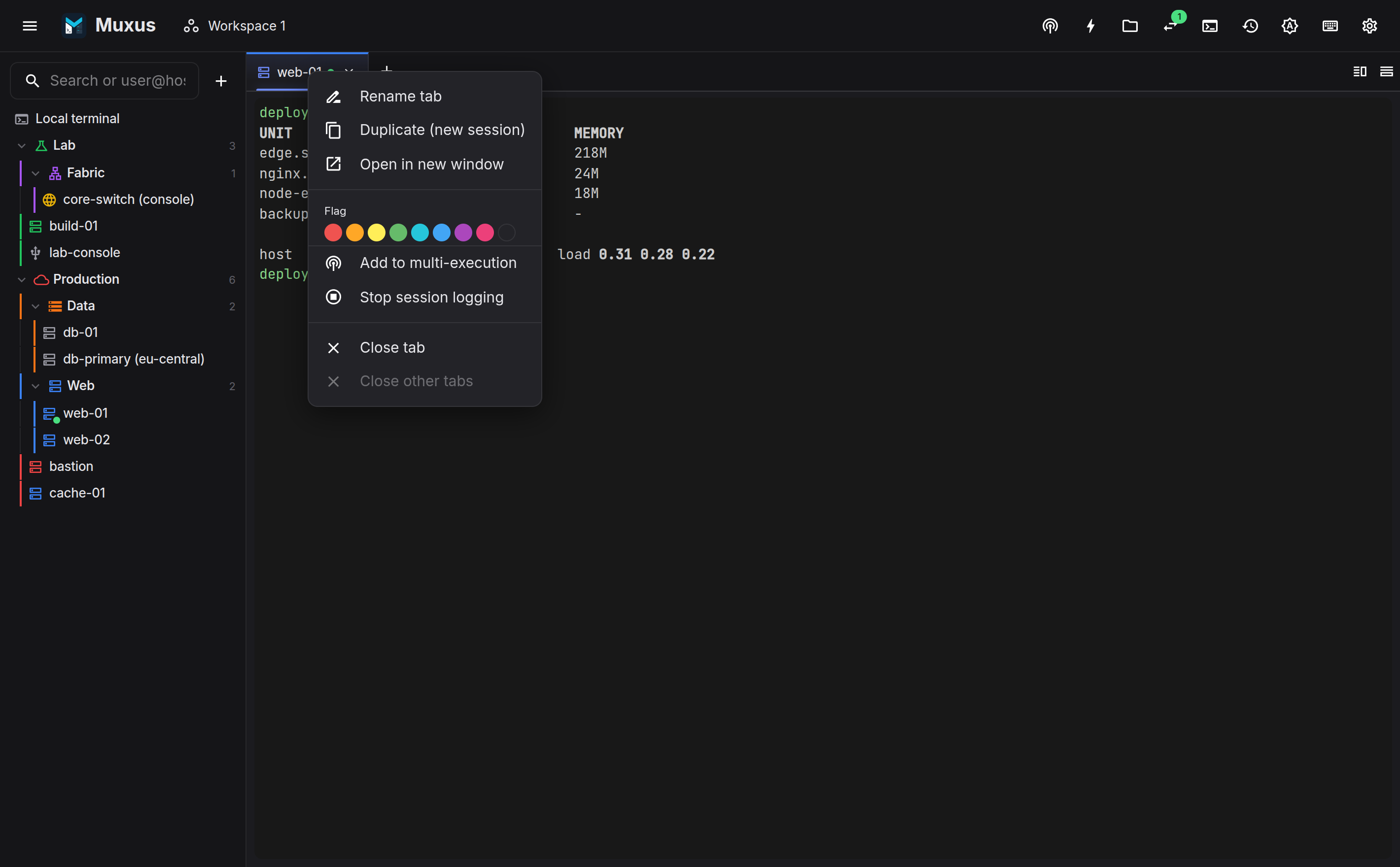 The tab context menu