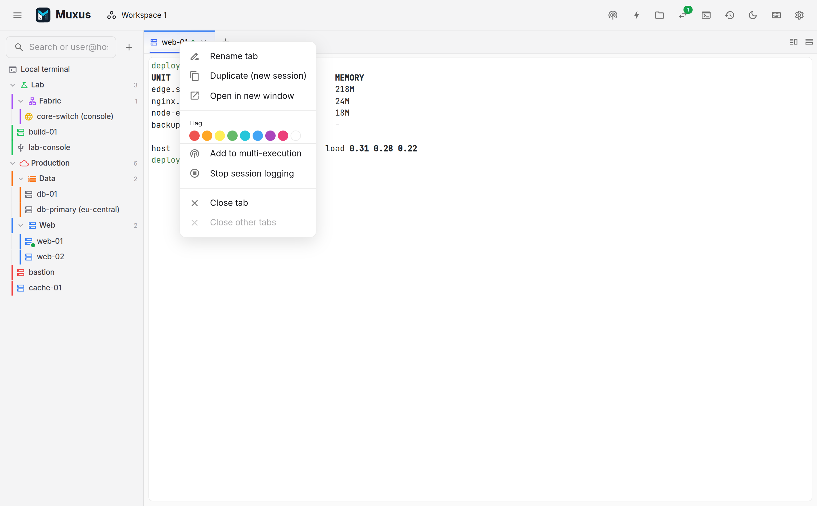 The tab context menu